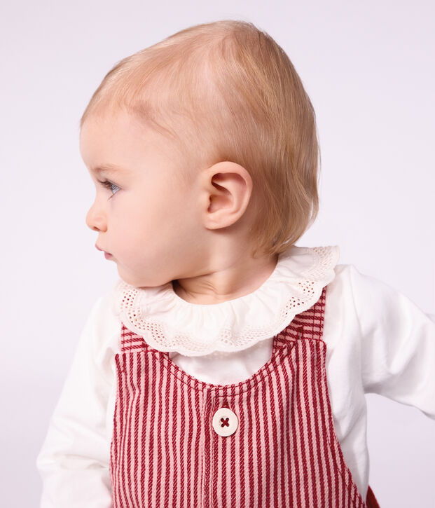 Robe b&eacute;b&eacute; sans manches en coton &agrave; rayures et badge c&oelig;ur rose/rose
