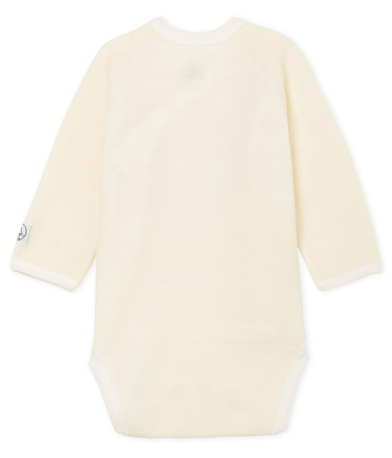 Body naissance manches longues b&eacute;b&eacute; en laine et coton blanc