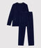 Pyjama rayé garçon en velours bleu SMOKING/blanc MULTICO