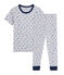 Pyjama skates petit garçon en côte gris POUSSIERE/blanc MULTICO