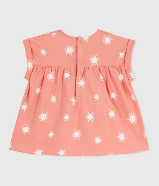 Blouse bébé en coton manches courtes, imprimé soleils orange ABRICOT/ MARSHMALLOW