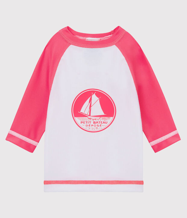 Tee-shirt anti-UV UPF 50+ b&eacute;b&eacute; gar&ccedil;on/b&eacute;b&eacute; fille blanc/rose