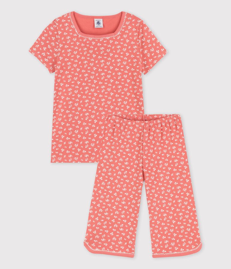 Pyjama manches courtes fleurs  petite fille en coton biologique rose PAPAYE/ MARSHMALLOW
