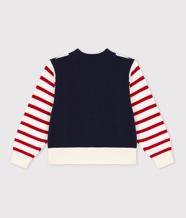 Pull marin en coton enfant fille / gar&ccedil;on blanc MARSHMALLOW/blanc MULTICO