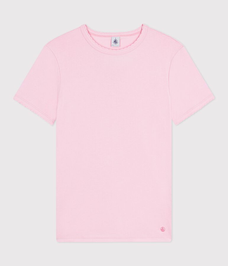Tee-shirt femme en coton manches courtes uni rose MARQUISE