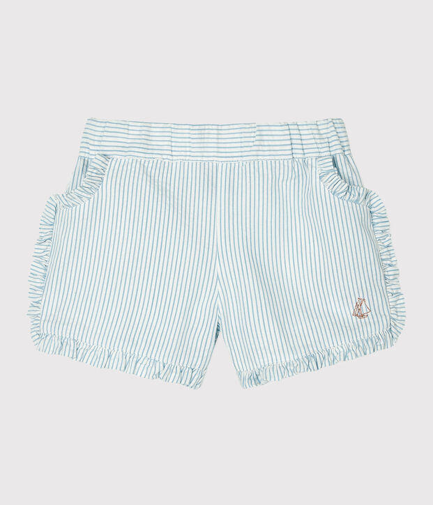 Short b&eacute;b&eacute; fille en seersucker blanc/bleu