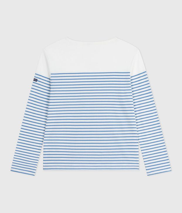 Teeshirt marini&egrave;re femme en coton manches longues blanc/bleu