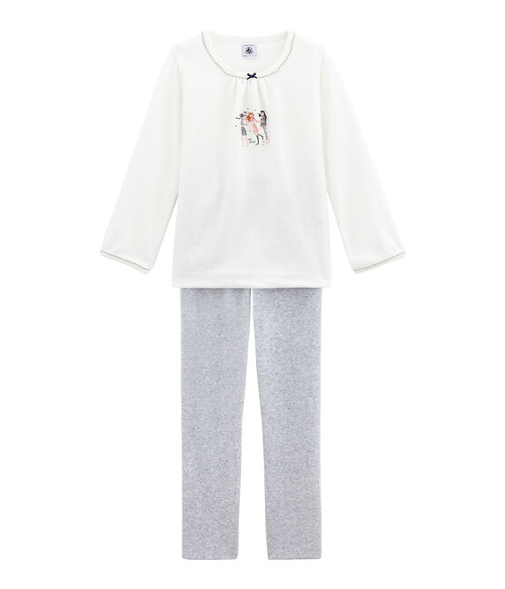 Pyjama petite fille blanc MARSHMALLOW/gris POUSSIERE