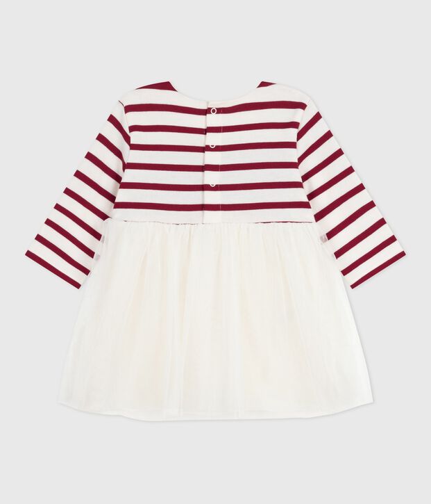 Robe b&eacute;b&eacute; bi-mati&egrave;re manches longues rouge/rouge