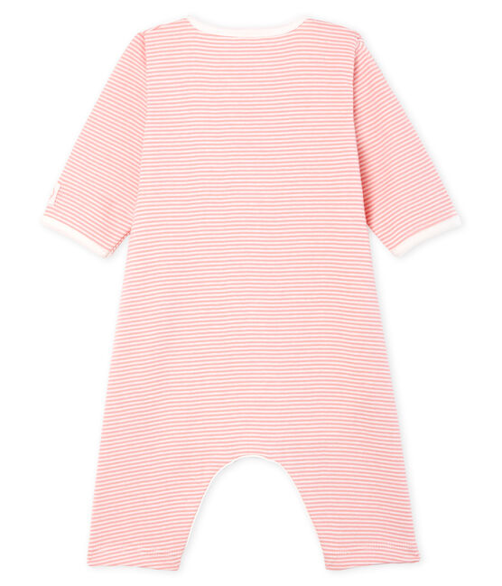 Bodyjama sans pieds bébé fille en côte rose CHARME/blanc MARSHMALLOW