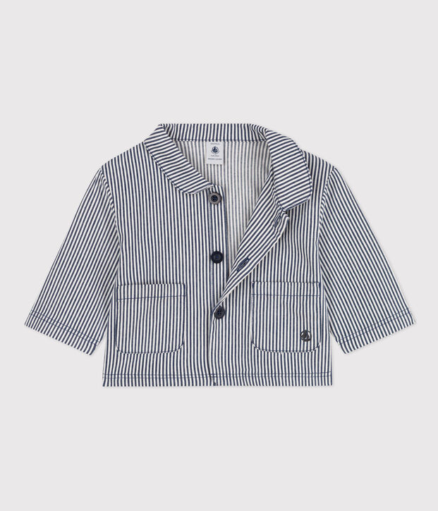Veste courte b&eacute;b&eacute; en toile ray&eacute;e bleu/blanc
