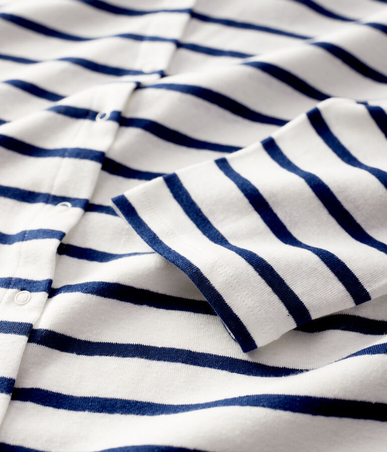 Cardigan en coton/lin ray&eacute; Femme blanc/bleu