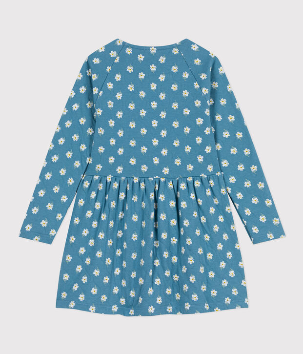 Robe fleurie manches longues en tubique enfant fille bleu/multicouleur
