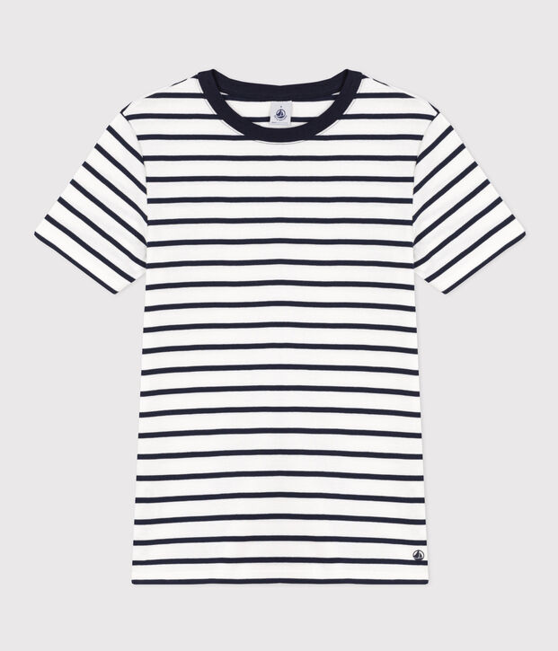 Tee-shirt L'ICONIQUE col rond en coton Femme blanc/bleu