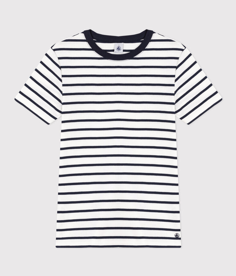 Tee-shirt L'ICONIQUE col rond en coton Femme blanc MARSHMALLOW/bleu SMOKING