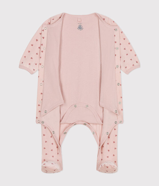 Bodyjama imprimé mini cœurs en velours bébé rose SALINE/ ROSEWOOD