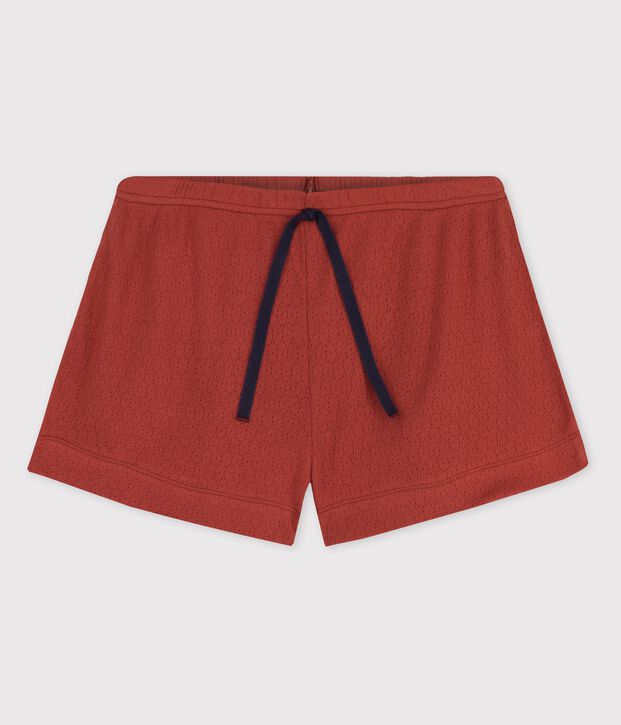 Short en coton ajour&eacute; Femme marron