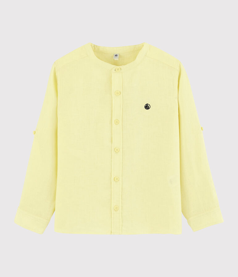 Chemise manches retroussables en lin enfant gar&ccedil;on jaune CITRONEL