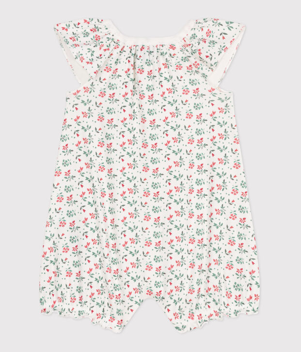 Combinaison courte b&eacute;b&eacute; en coton fleuri blanc/multicouleur