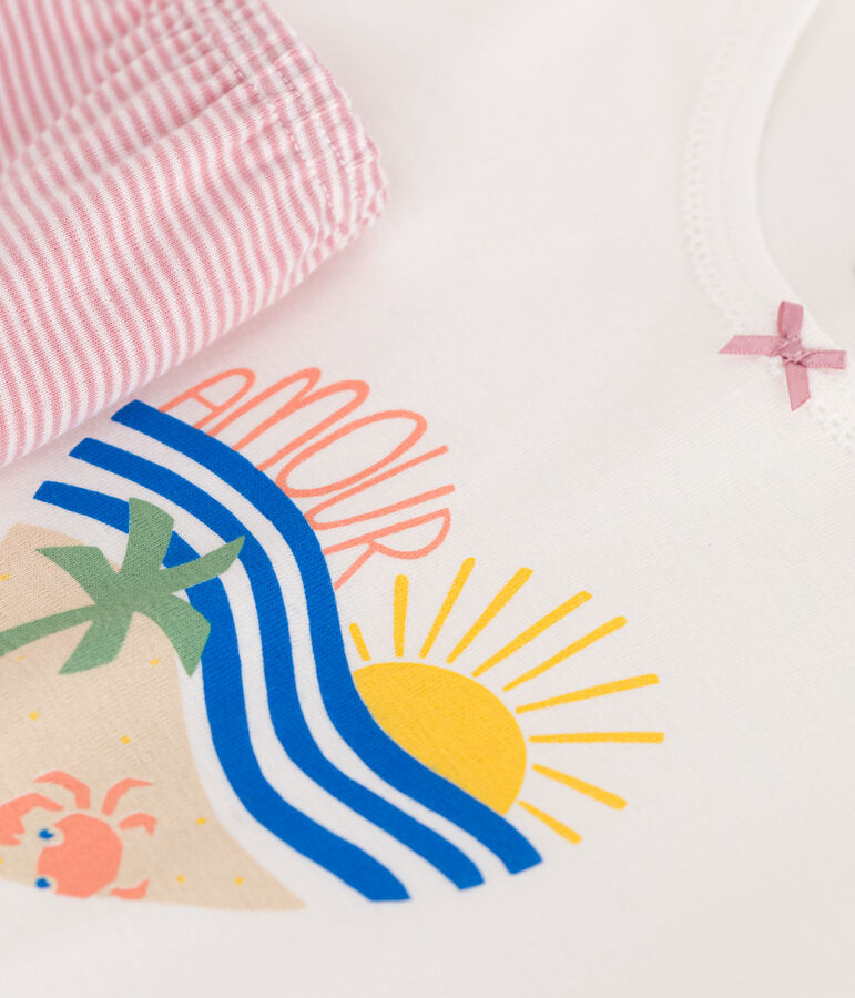 Pyjama short enfant en coton blanc MARSHMALLOW/rose CHARME