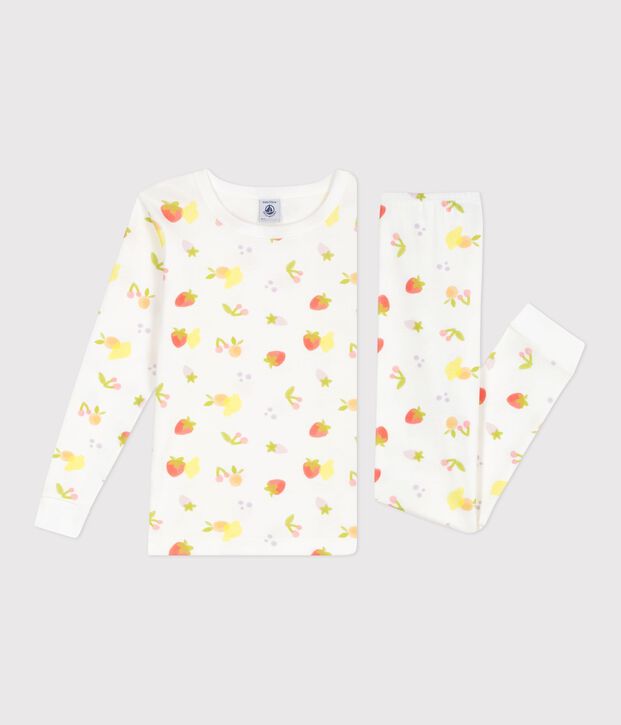 Pyjama tr&egrave;s ajust&eacute; enfant en coton imprim&eacute; fruits blanc/multicouleur