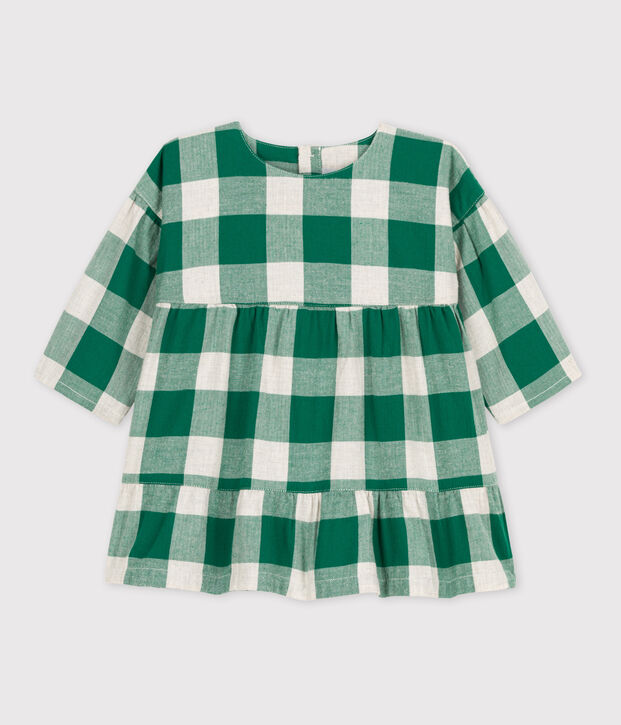 Robe manches longues b&eacute;b&eacute; &agrave; carreaux en flanelle MATCHA/&eacute;cru
