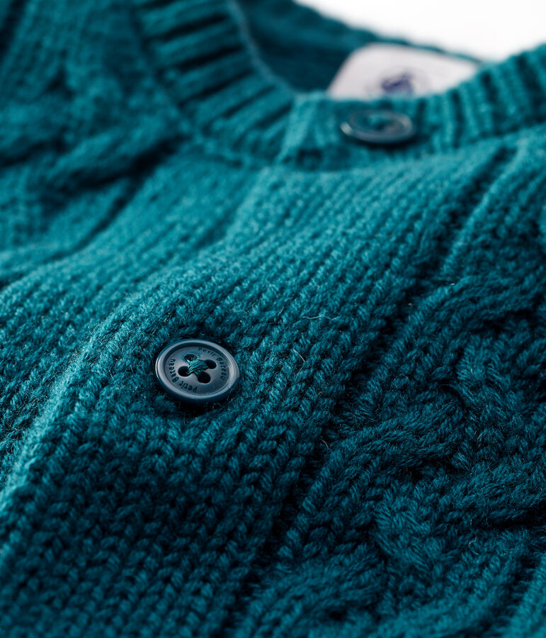 Cardigan en laine et coton b&eacute;b&eacute;. vert