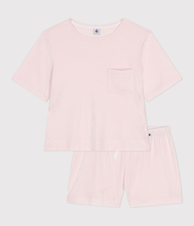 Pyjama short femme en coton manches courtes rose clair