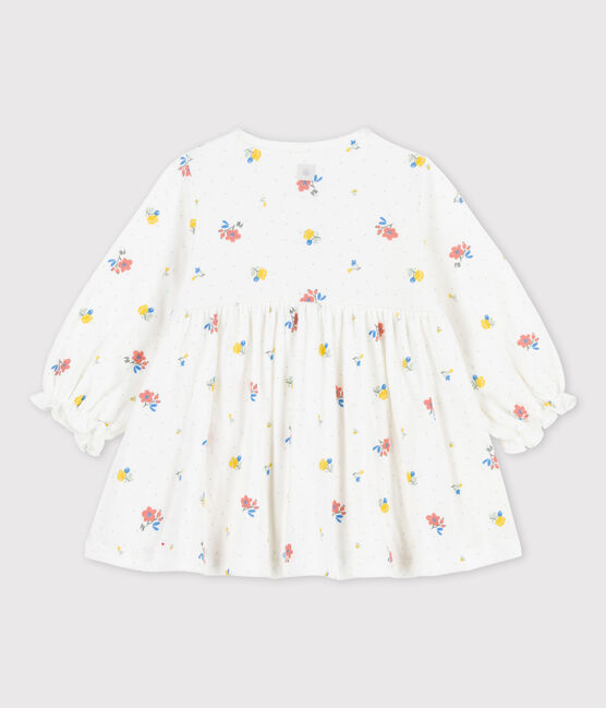 Robe imprimé fleuri en tubique bio bébé blanc MARSHMALLOW/blanc MULTICO