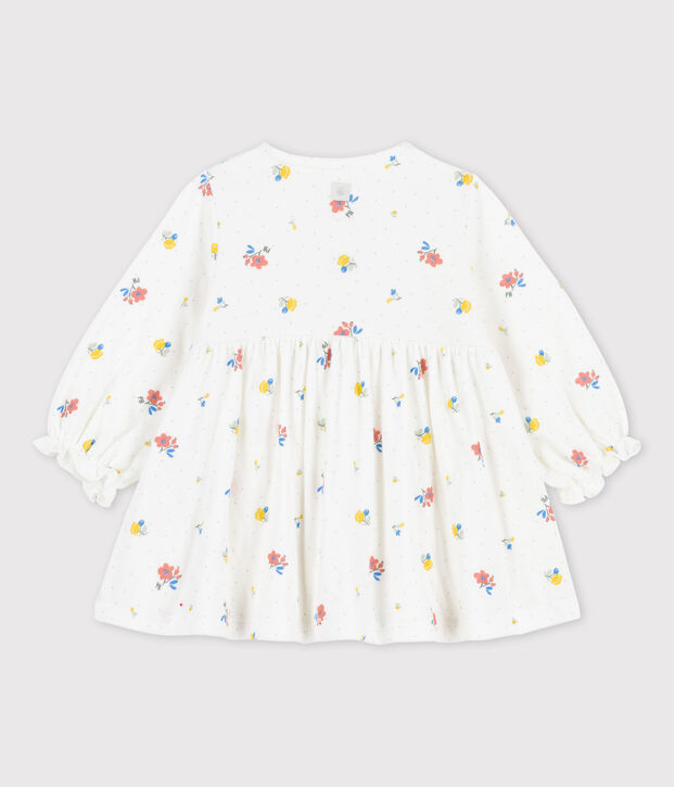 Robe imprim&eacute; fleuri en tubique bio b&eacute;b&eacute; blanc/multicouleur