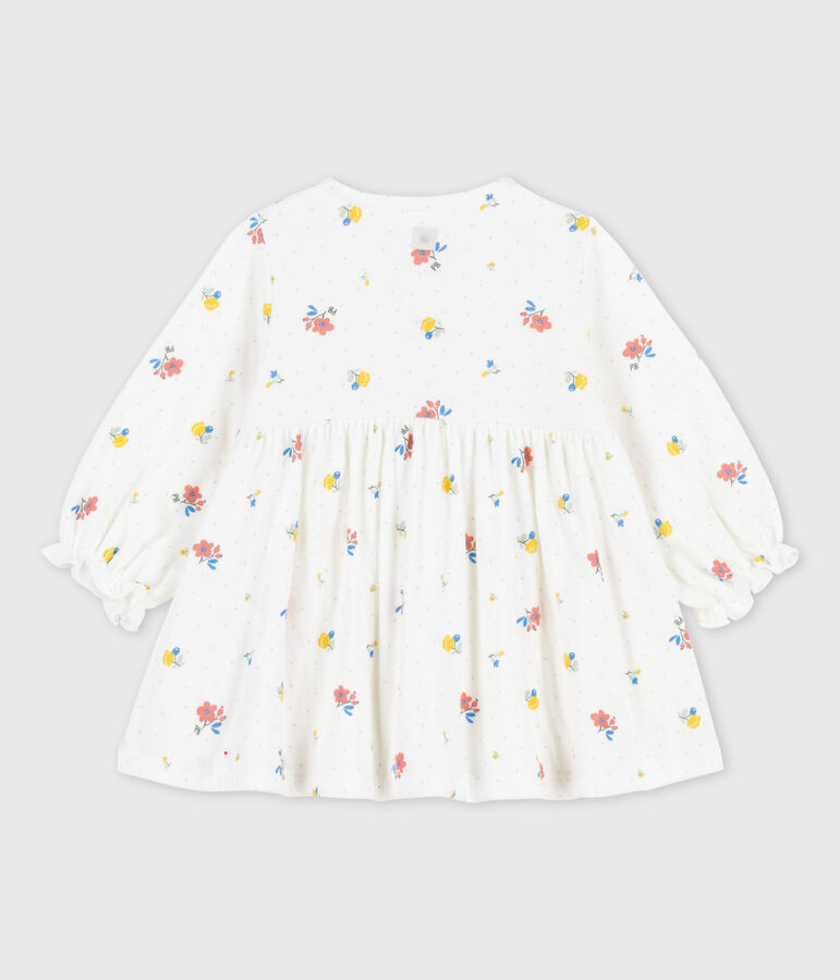 Robe imprim&eacute; fleuri en tubique bio b&eacute;b&eacute; blanc MARSHMALLOW/blanc MULTICO