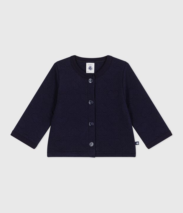 Cardigan b&eacute;b&eacute; en coton &eacute;pais, motifs c&oelig;urs bleu marine