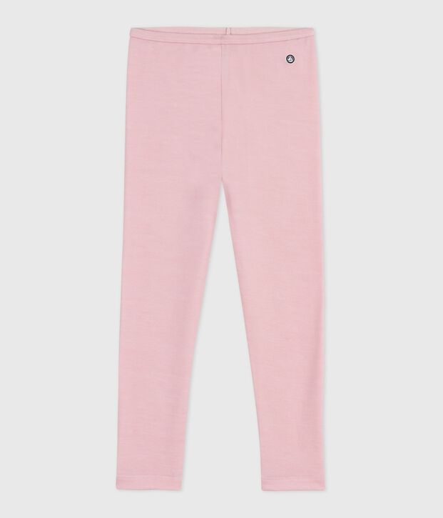 Legging enfant en laine et coton uni rose clair