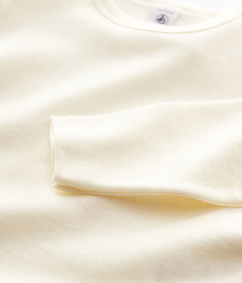 Tee-shirt manches longues enfant en laine et coton beige ECRU