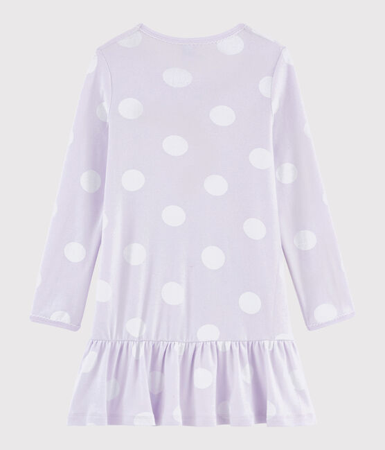 Chemise de nuit à pois petite fille en côte violet LISERON/blanc ECUME