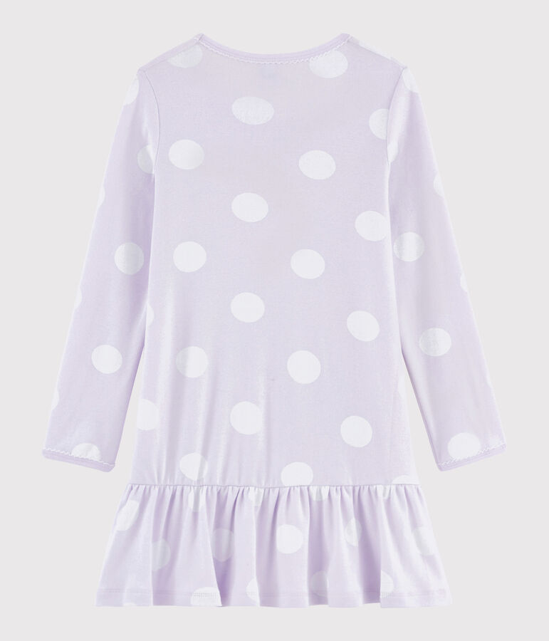 Chemise de nuit &agrave; pois petite fille en c&ocirc;te violet LISERON/blanc ECUME