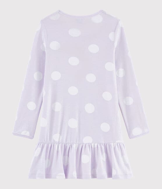Chemise de nuit à pois petite fille en côte violet LISERON/blanc ECUME