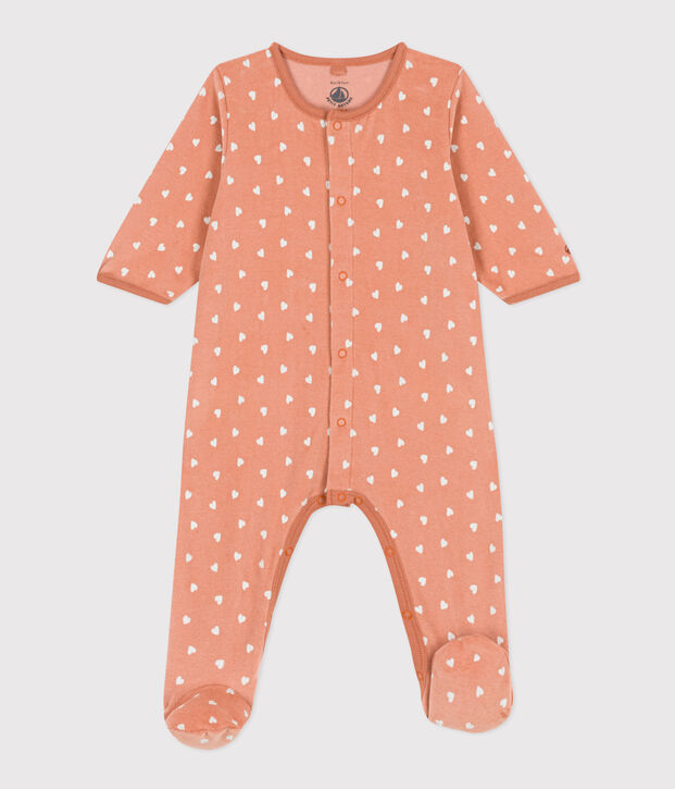 Pyjama b&eacute;b&eacute; imprim&eacute; en velours rose/blanc