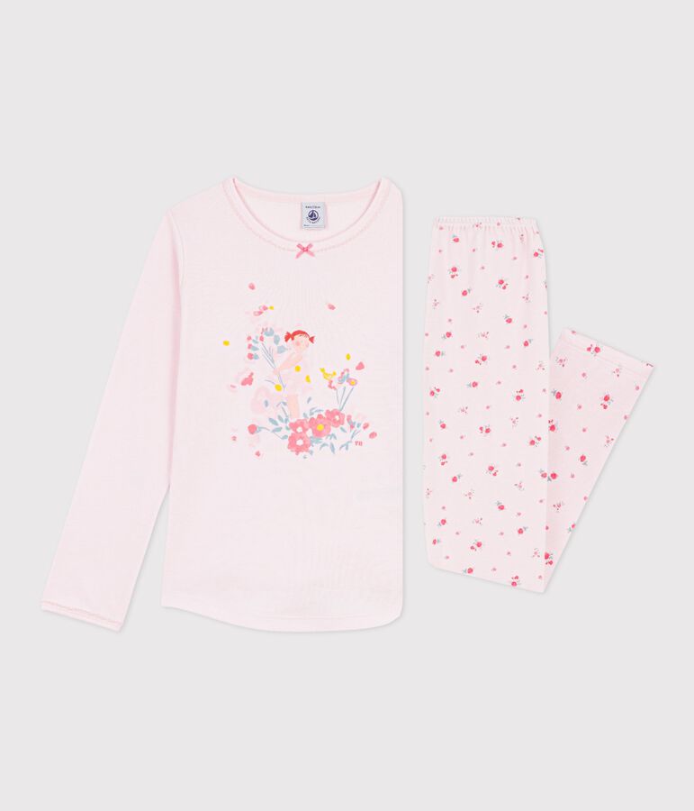 Pyjama enfant en coton &agrave; motif fleuri rose BARELY/ MULTICO