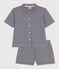 Pyjama short femme en coton boutonn&eacute; &agrave; rayures bleu/blanc