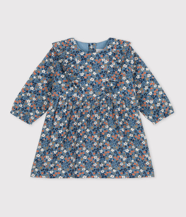 Robe manches longues b&eacute;b&eacute; en gaze de coton imprim&eacute;e bleu/multicouleur