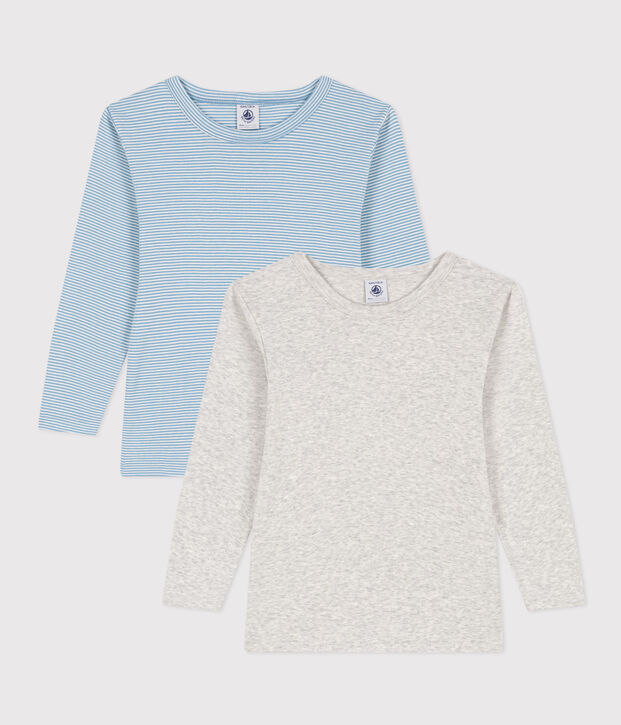 Lot de 2 tee shirts manches longues en coton petit gar&ccedil;on multicouleur