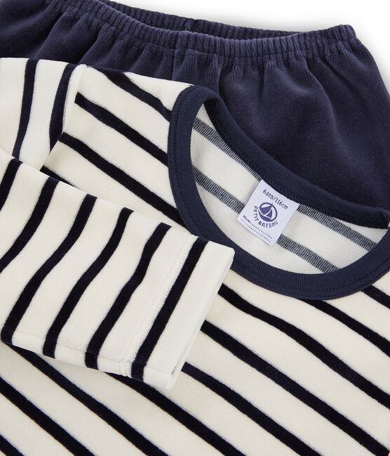 Pyjama petit garçon en velours bleu SMOKING/beige COQUILLE