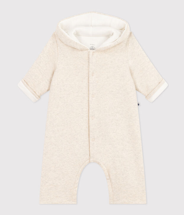 Combinaison longue ouatin&eacute;e &agrave; capuche en coton b&eacute;b&eacute; beige