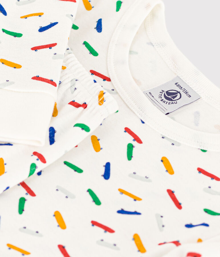 Pyjama ajust&eacute; en coton imprim&eacute; skateboard enfant blanc MARSHMALLOW/blanc MULTICO
