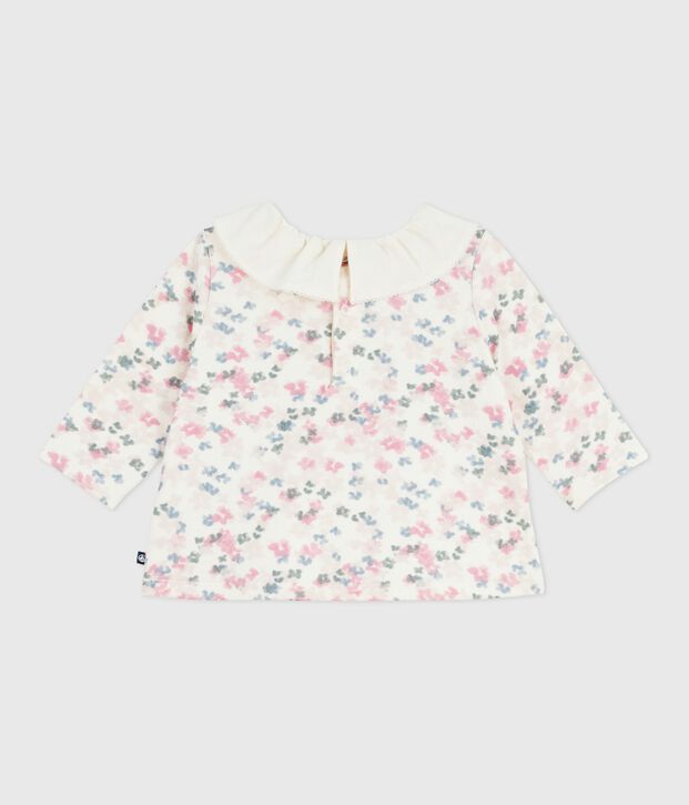 Blouse b&eacute;b&eacute; en coton manches longues, imprim&eacute; fleurs &eacute;cru/multicouleur