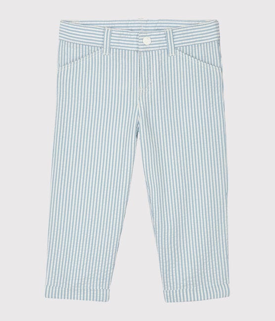 Pantalon bébé garçon en seersucker bleu ACIER/blanc MARSHMALLOW