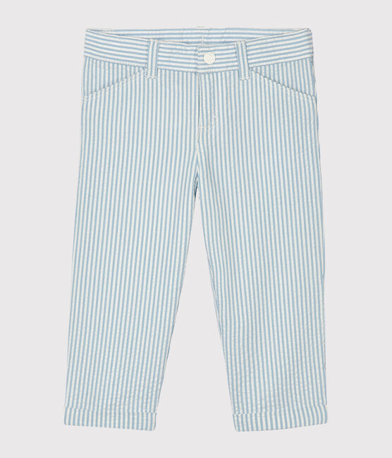 Pantalon bébé garçon en seersucker bleu ACIER/blanc MARSHMALLOW
