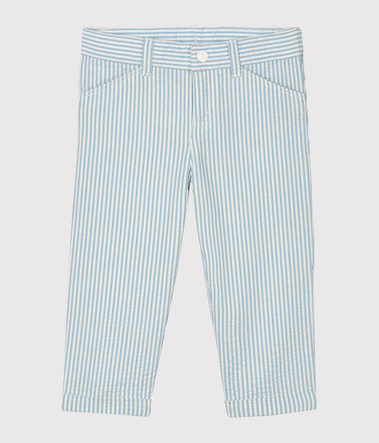 Pantalon b&eacute;b&eacute; gar&ccedil;on en seersucker bleu ACIER/blanc MARSHMALLOW