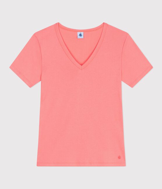 Tee-shirt femme en coton manches courtes uni rose FLAMAND